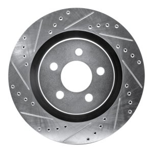 Jeep Liberty Brake Rotor (1) - Front Left - R1 Concepts - Drilled & Slotted - Silver - `11-`12